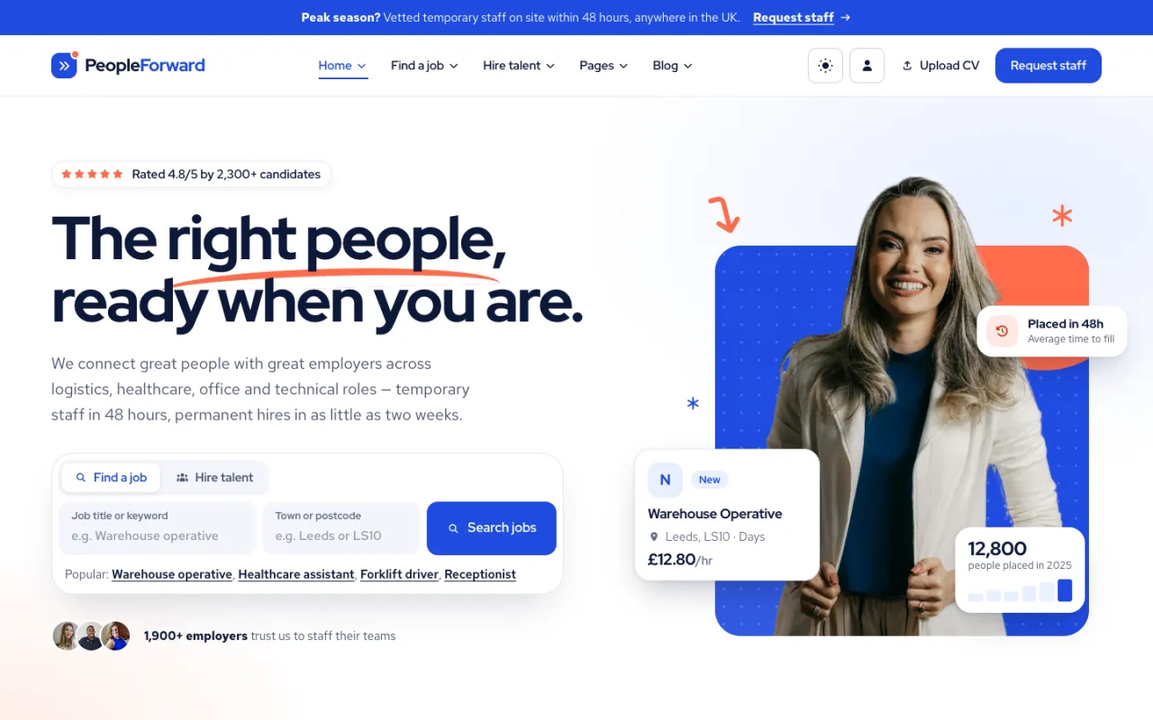 The PeopleForward home page