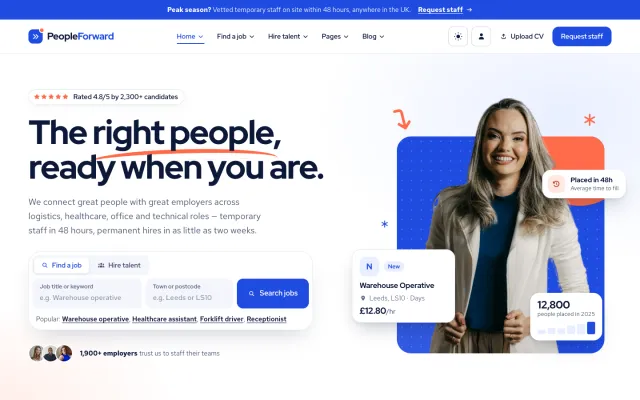 Home page in the Blue colour scheme