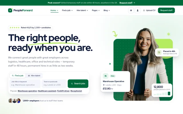 Home page in the Green colour scheme