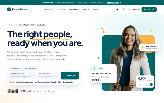 Home page in the Teal colour scheme
