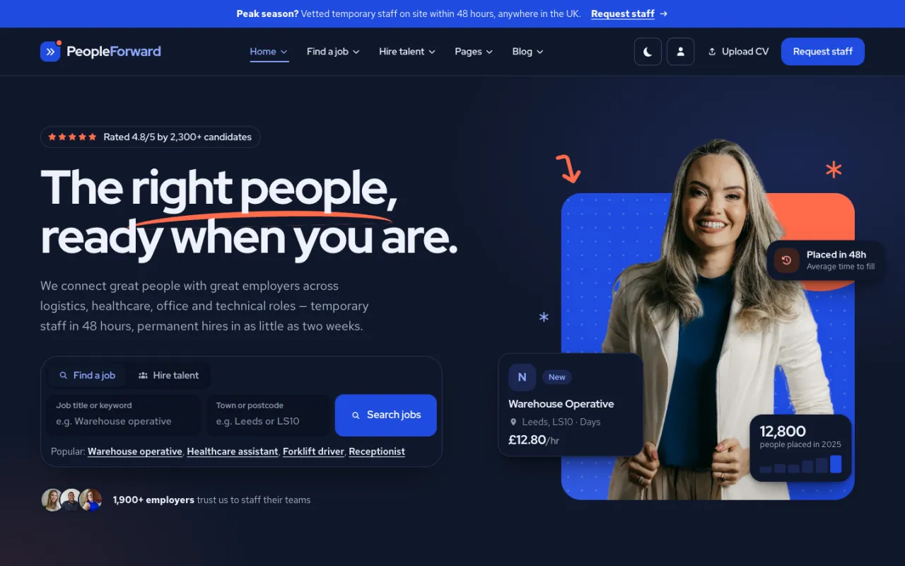 The home page in the dark theme
